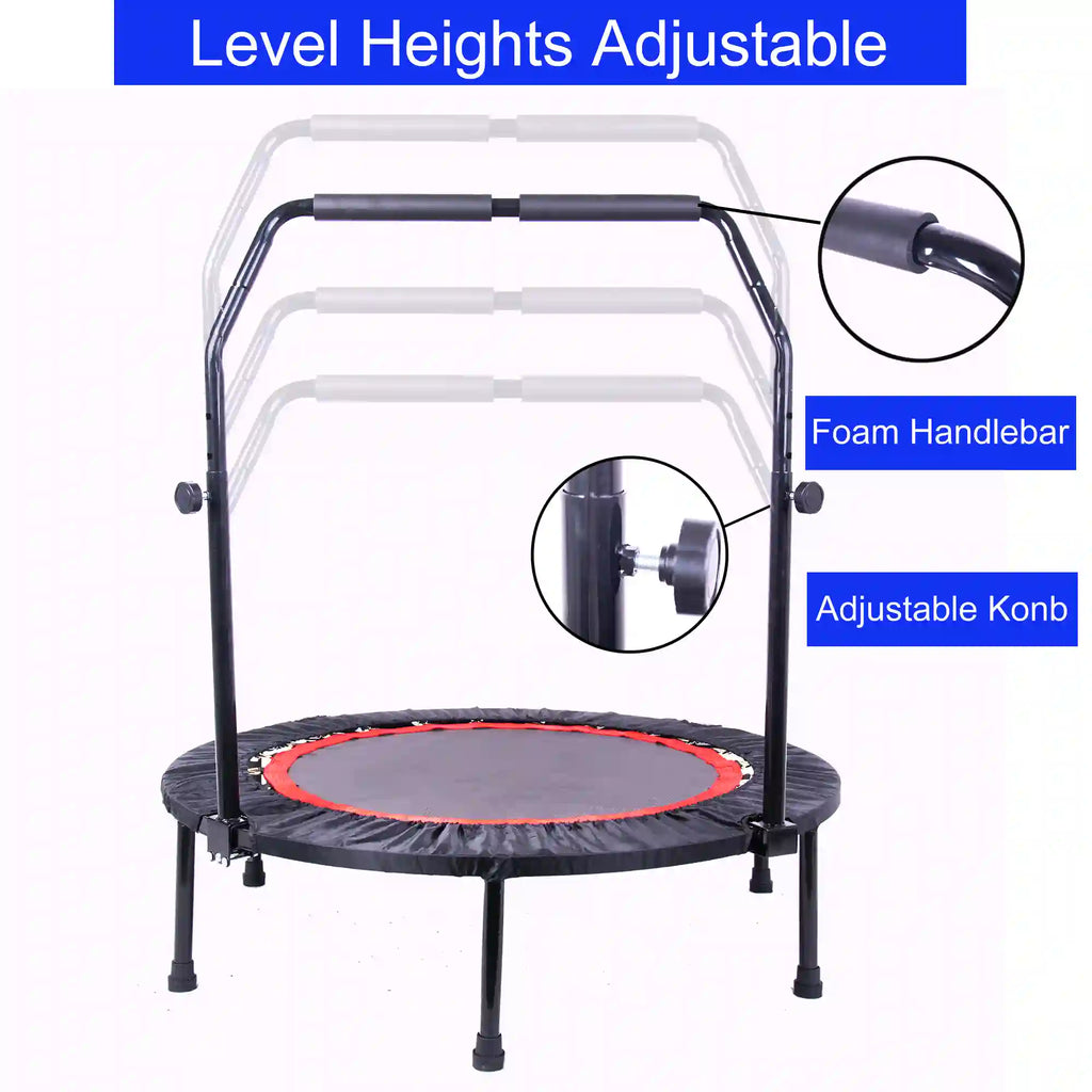 40" Foldable Mini Fitness Trampoline with Adjustable Safety Handle and 300 lb Capacity