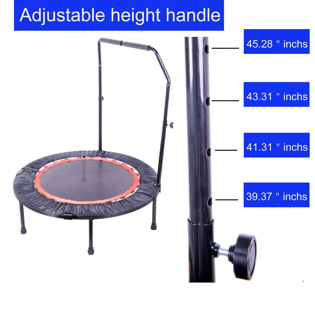 40" Foldable Mini Fitness Trampoline with Adjustable Safety Handle and 300 lb Capacity