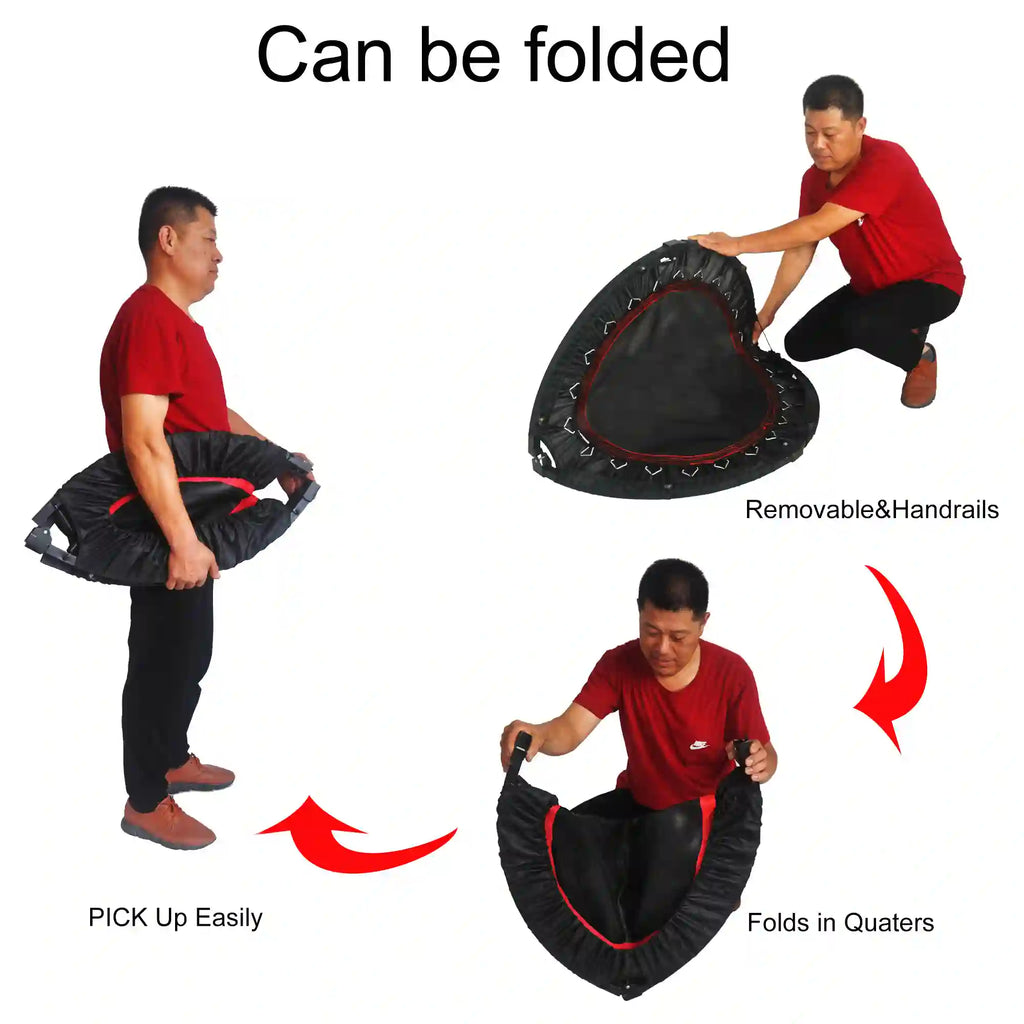 40" Foldable Mini Fitness Trampoline with Adjustable Safety Handle and 300 lb Capacity