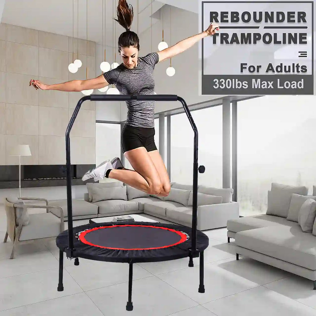 40" Foldable Mini Fitness Trampoline with Adjustable Safety Handle and 300 lb Capacity