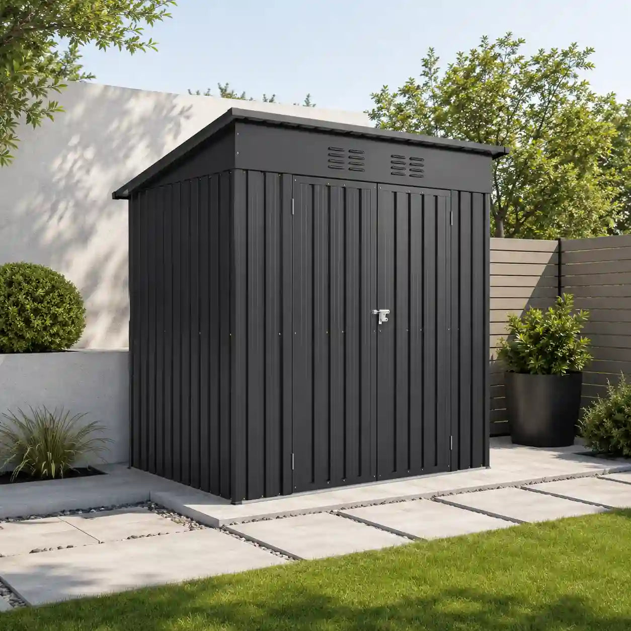 6' × 4' Galvanized Steel Outdoor Storage Shed with Lockable Double Doors