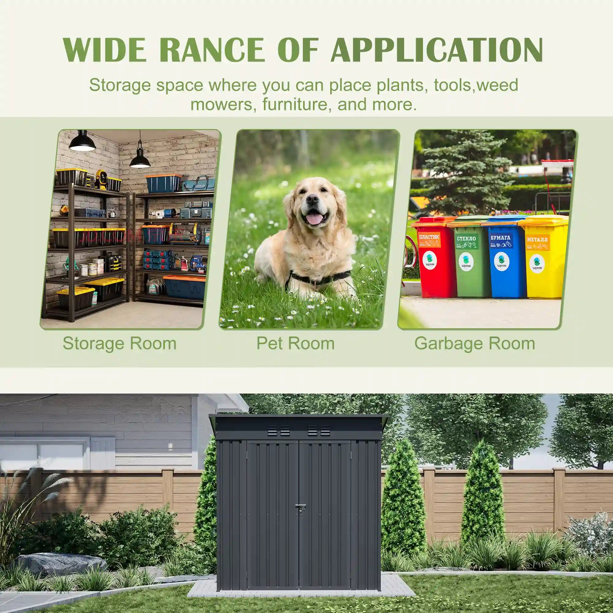 6' × 4' Galvanized Steel Outdoor Storage Shed with Lockable Double Doors