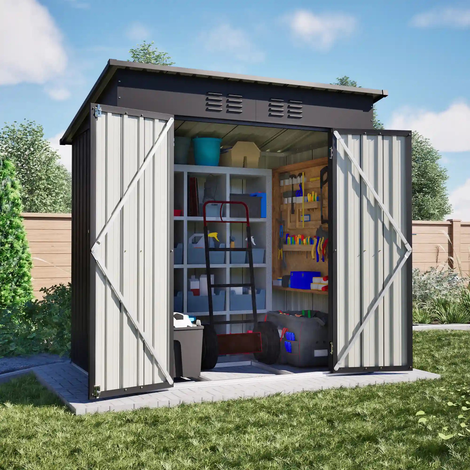 6' × 4' Galvanized Steel Outdoor Storage Shed with Lockable Double Doors