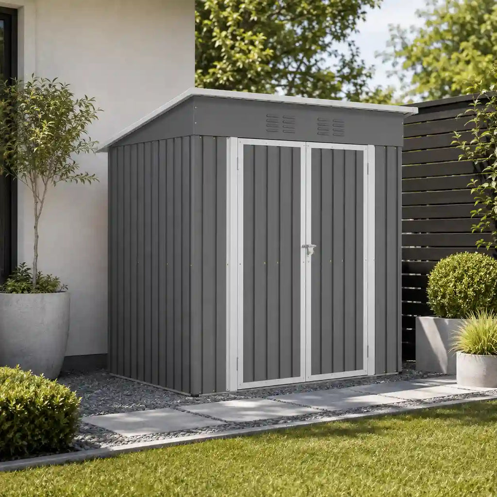 6' × 4' Galvanized Steel Outdoor Storage Shed with Lockable Double Doors