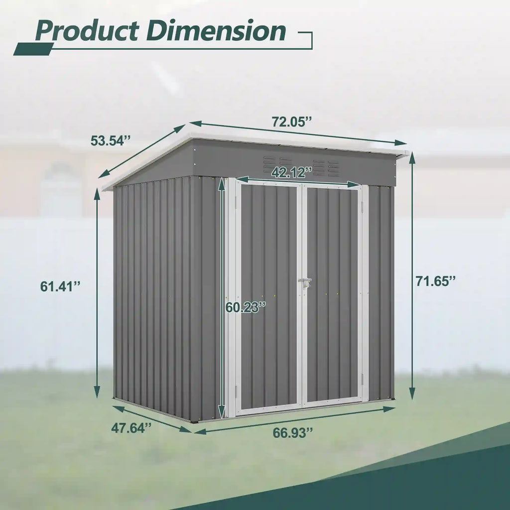 6' × 4' Galvanized Steel Outdoor Storage Shed with Lockable Double Doors