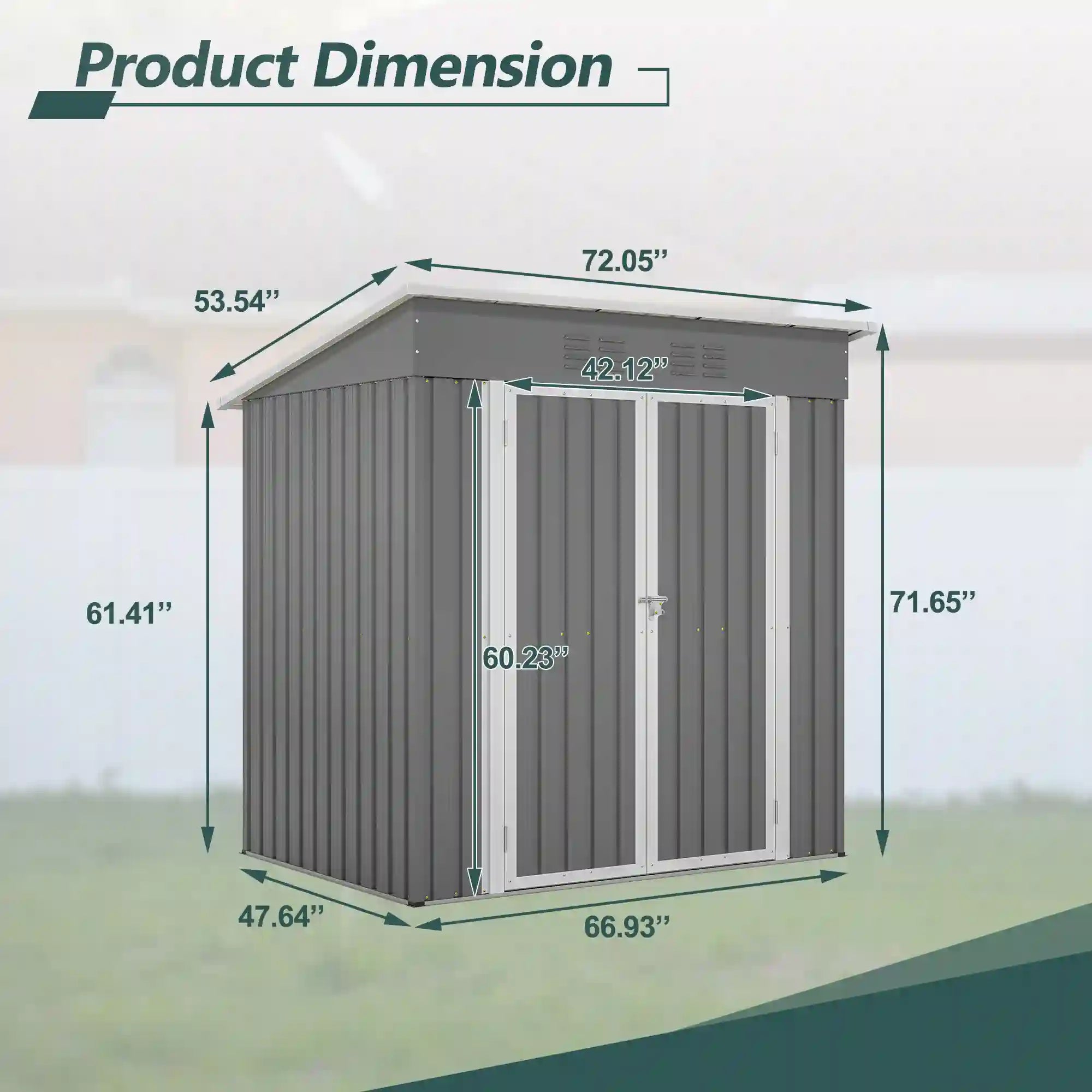 6' × 4' Galvanized Steel Outdoor Storage Shed with Lockable Double Doors