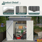 6' × 4' Galvanized Steel Outdoor Storage Shed with Lockable Double Doors