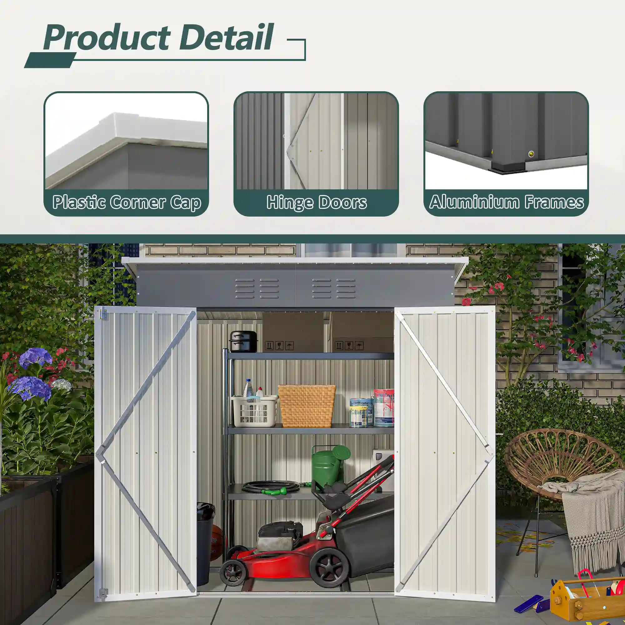 6' × 4' Galvanized Steel Outdoor Storage Shed with Lockable Double Doors