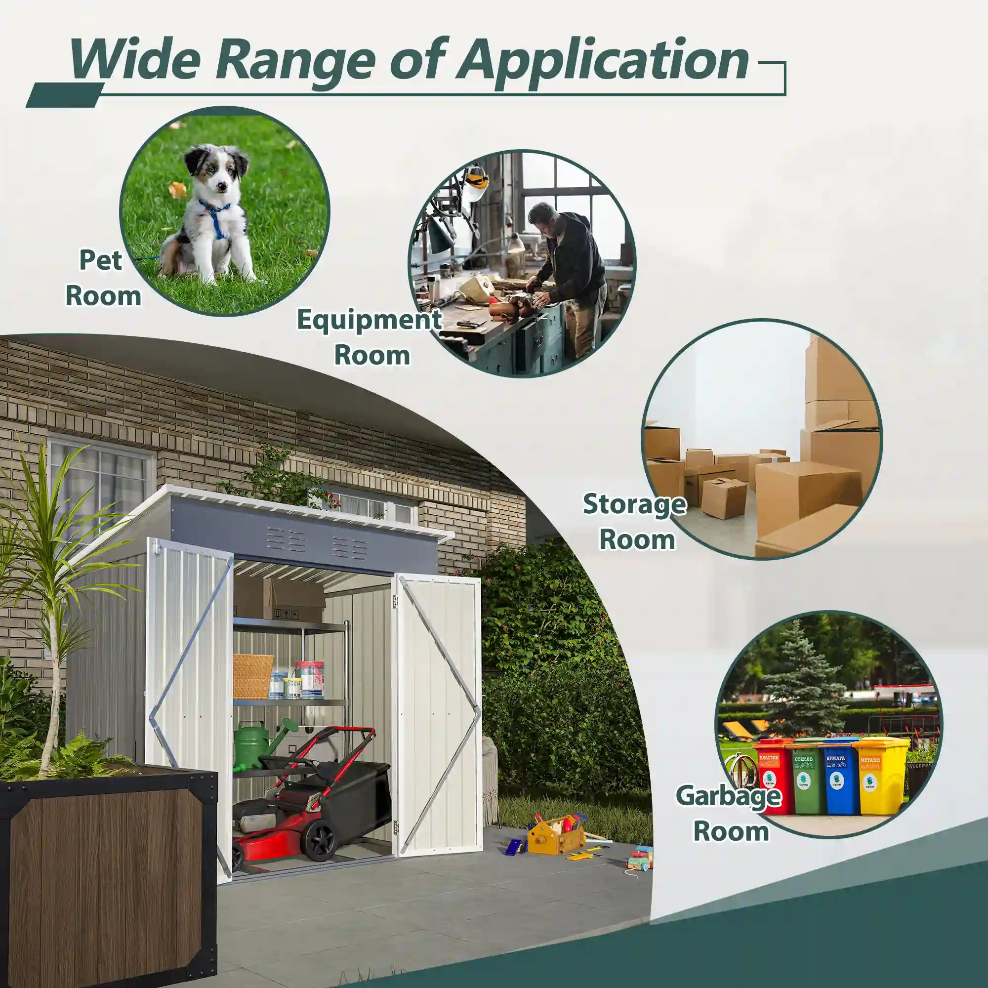 6' × 4' Galvanized Steel Outdoor Storage Shed with Lockable Double Doors