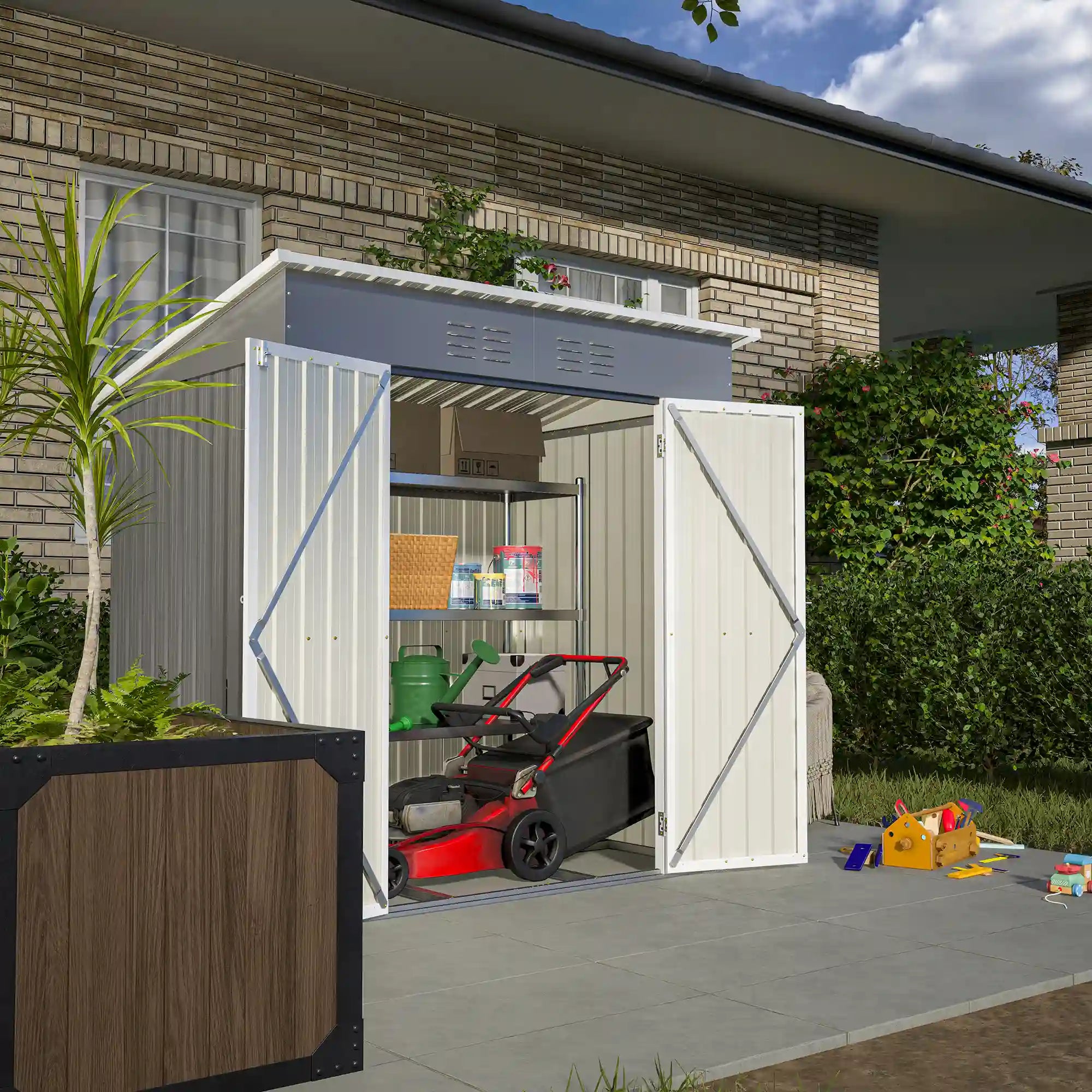 6' × 4' Galvanized Steel Outdoor Storage Shed with Lockable Double Doors
