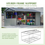 8' × 12' Galvanized Steel Outdoor Storage Shed with Floor Frame and Lockable Double Doors