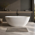 59" Oval Stone Resin Freestanding Soaking Bathtub with Thick Rim and Pop-Up Drain