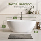 59" Oval Stone Resin Freestanding Soaking Bathtub with Thick Rim and Pop-Up Drain