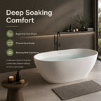 59" Oval Stone Resin Freestanding Soaking Bathtub with Thick Rim and Pop-Up Drain