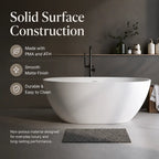 59" Oval Stone Resin Freestanding Soaking Bathtub with Thick Rim and Pop-Up Drain