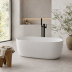 51" Modern Solid Surface Freestanding Soaking Bathtub with Overflow and Pop-Up Drain