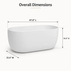 47" Compact Solid Surface Stone Resin Freestanding Soaking Bathtub with Pop-Up Drain and Overflow