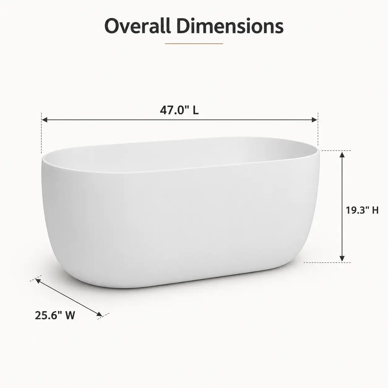 47" Compact Solid Surface Stone Resin Freestanding Soaking Bathtub with Pop-Up Drain and Overflow