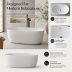 51" Modern Solid Surface Freestanding Soaking Bathtub with Overflow and Pop-Up Drain