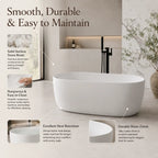 51" Modern Solid Surface Freestanding Soaking Bathtub with Overflow and Pop-Up Drain