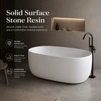 47" Compact Solid Surface Stone Resin Freestanding Soaking Bathtub with Pop-Up Drain and Overflow