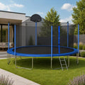 14' Outdoor Trampoline with Basketball Hoop, Ladder and Safety Enclosure