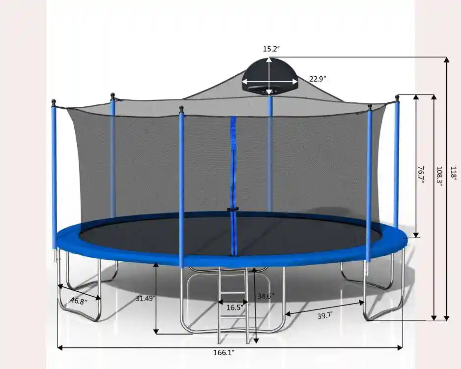 14' Outdoor Trampoline with Basketball Hoop, Ladder and Safety Enclosure