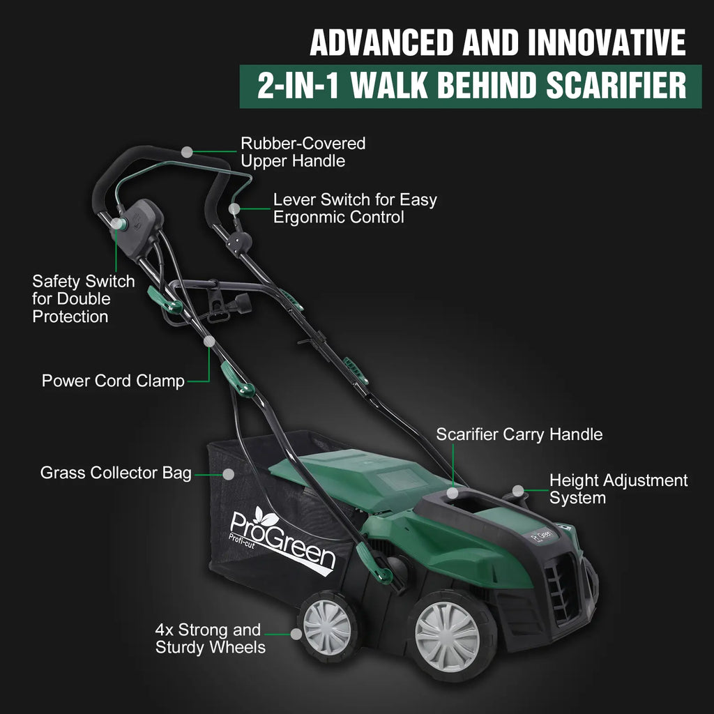 16" 2-in-1 Electric Lawn Dethatcher and Scarifier with 58QT Collection Bag