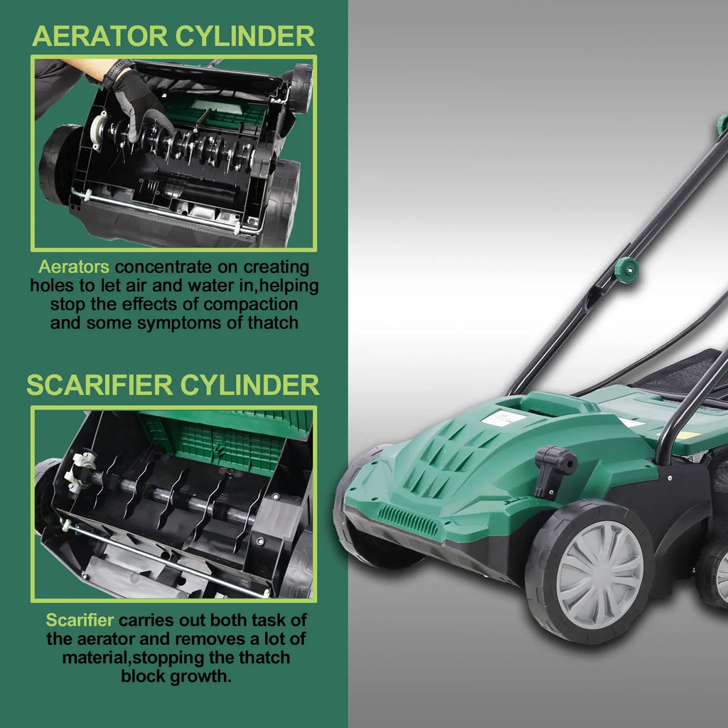 13" 2-in-1 Electric Lawn Dethatcher and Scarifier with 31.7QT Collection Bag