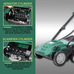 13" 2-in-1 Electric Lawn Dethatcher and Scarifier with 31.7QT Collection Bag