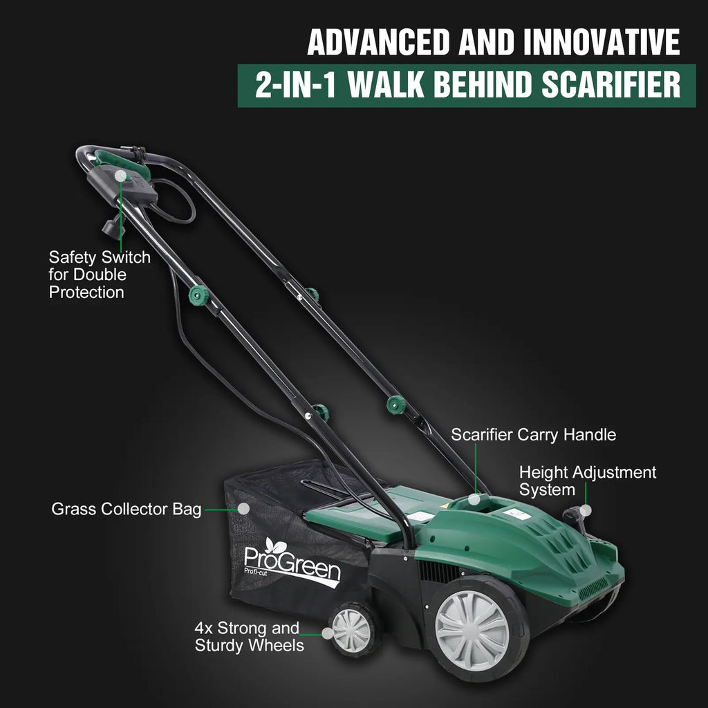 13" 2-in-1 Electric Lawn Dethatcher and Scarifier with 31.7QT Collection Bag