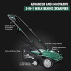 13" 2-in-1 Electric Lawn Dethatcher and Scarifier with 31.7QT Collection Bag