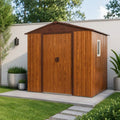 6' × 4' Wood-Grain Metal Outdoor Storage Shed with Window, Lockable Door and Foundation Frame