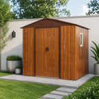 6' × 4' Wood-Grain Metal Outdoor Storage Shed with Window, Lockable Door and Foundation Frame