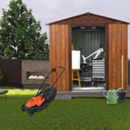 6' × 4' Wood-Grain Metal Outdoor Storage Shed with Window, Lockable Door and Foundation Frame