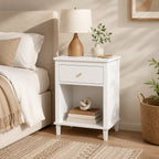 26" Wooden Nightstand with Drawer, Open Storage Shelf and Gold-Tone Handle