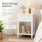 26" Wooden Nightstand with Drawer, Open Storage Shelf and Gold-Tone Handle