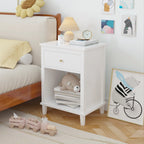 26" Wooden Nightstand with Drawer, Open Storage Shelf and Gold-Tone Handle