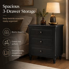 28" 3-Drawer Nightstand with Smooth-Glide Drawers and Wood Legs