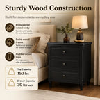 28" 3-Drawer Nightstand with Smooth-Glide Drawers and Wood Legs