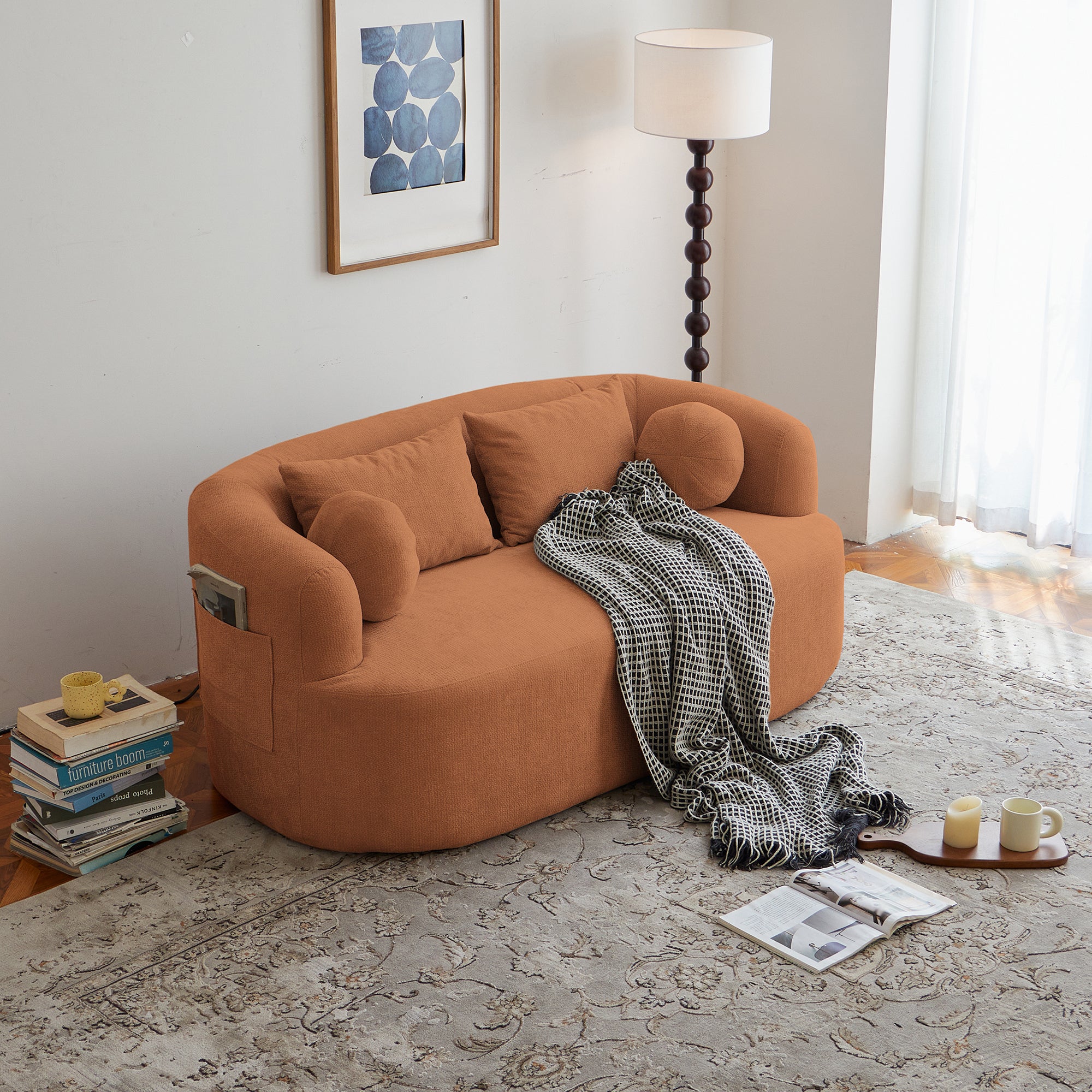 Sofa-in-a-Box, Memory Foam 2-Seater Couch, No Installation & Easy to Transport, Deep Seat Modern Sofa with chenille Fabric, Couch for Living Room, Bedroom, Apartment, Home Office,Orange Secondary image