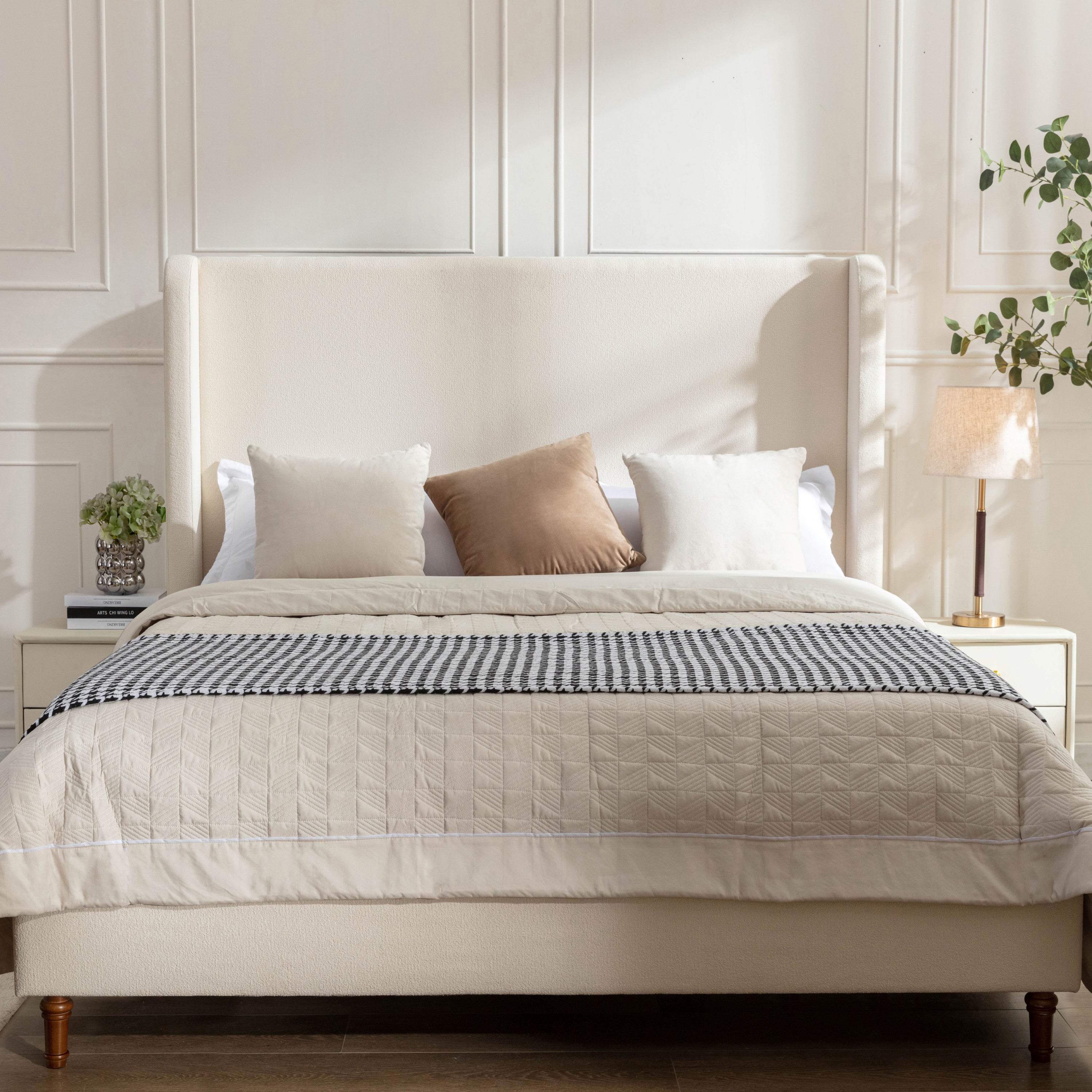 Harper Tall Headboard Upholstered Bed in Ivory Boucle with Elegant Simplicity, 54' High, No Box Spring Needed, Easy Assembly, California King Size Secondary image