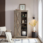 Tall Storage Cabinet Barn Door Storage Country Wood Rustic Farmhouse Pantry Cupboard Barn Door Kitchen Organizer Furniture Home Drawer Shelves 39.37*15.75*74.4  Gray Wash