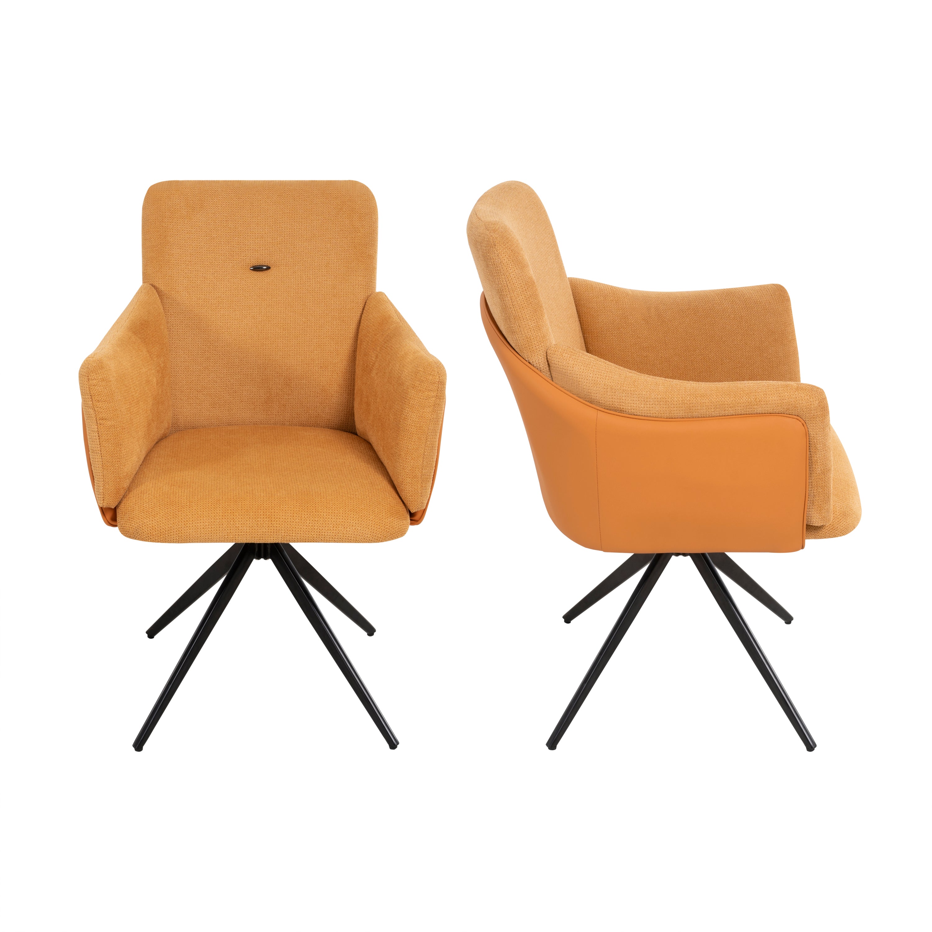 Modern Orange 360° Swivel Home Office Desk Chairs Set of 2 with Arm, Upholstered Dining & Bedroom Chairs featuring Metal Base and Faux Leather Linen Fabric, 26.37'D x 19.48'W x 34.05'H Main image
