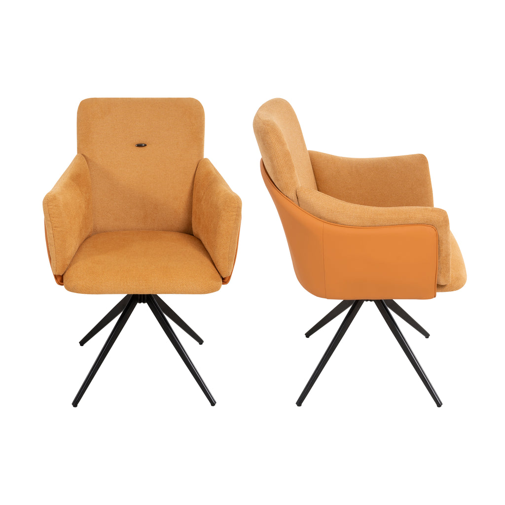 Modern Orange 360° Swivel Home Office Desk Chairs Set of 2 with Arm, Upholstered Dining & Bedroom Chairs featuring Metal Base and Faux Leather Linen Fabric, 26.37'D x 19.48'W x 34.05'H