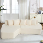 Compression Sectional Couch with Comfy Chaise,Irregular L-shaped compression sofa with deep seat, Minimalist Modular Couches Sleeper for Living Room Bedroom Apartment Lounge-IVORY