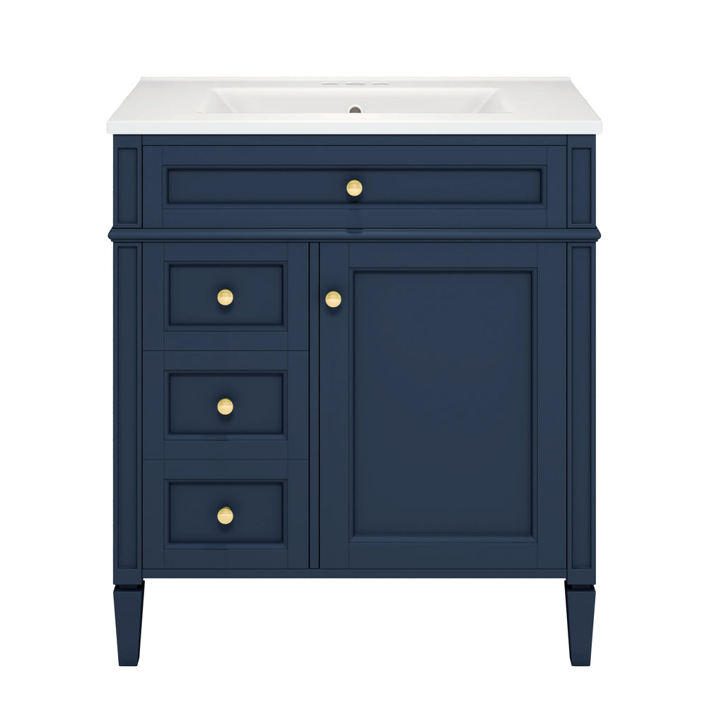 Modern Blue Bathroom Vanity with Ceramic Top Sink, 30'' Storage Cabinet with 2 Drawers and Tip-out Drawer, Rectangular Design