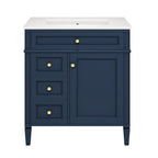 Modern Blue Bathroom Vanity with Ceramic Top Sink, 30'' Storage Cabinet with 2 Drawers and Tip-out Drawer, Rectangular Design