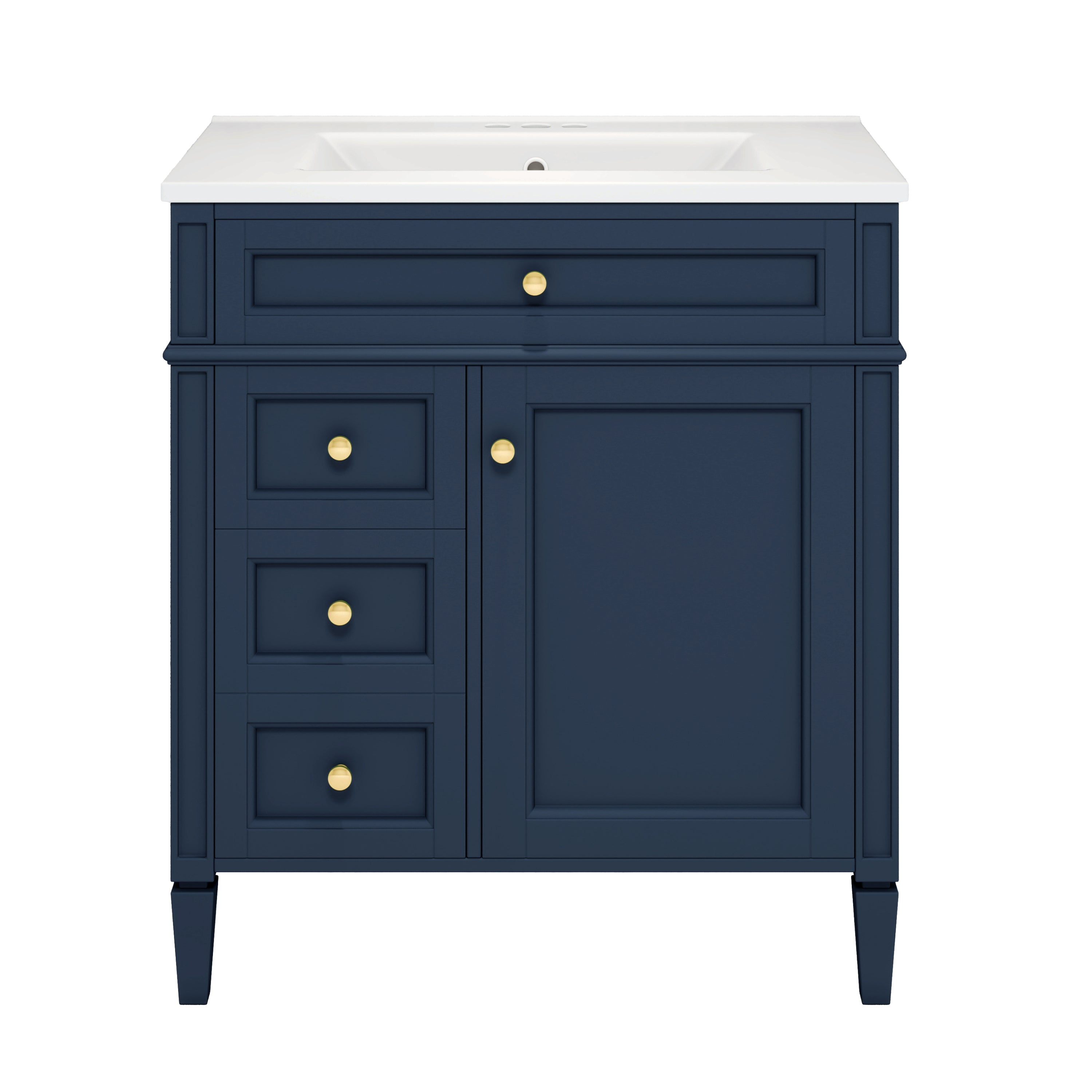 Modern Blue Bathroom Vanity with Ceramic Top Sink, 30'' Storage Cabinet with 2 Drawers and Tip-out Drawer, Rectangular Design