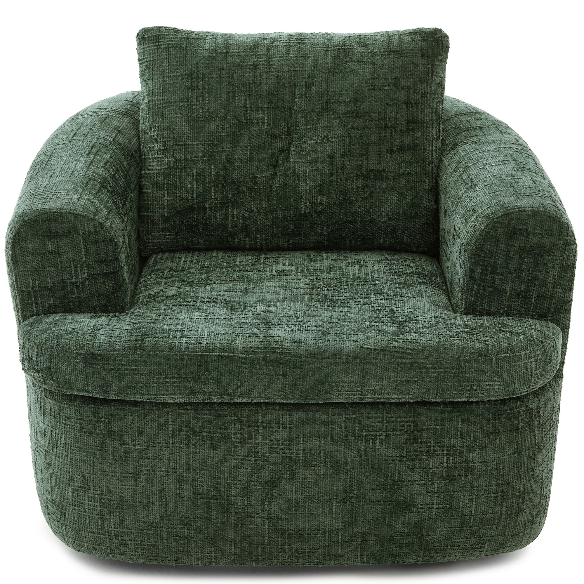 Modern Green Swivel Accent Barrel Chair with Dual-Layer Cushion and 360° Base, 36.6' Round Chair for Living Room, Bedroom, Office, Chenille Upholstery Main image